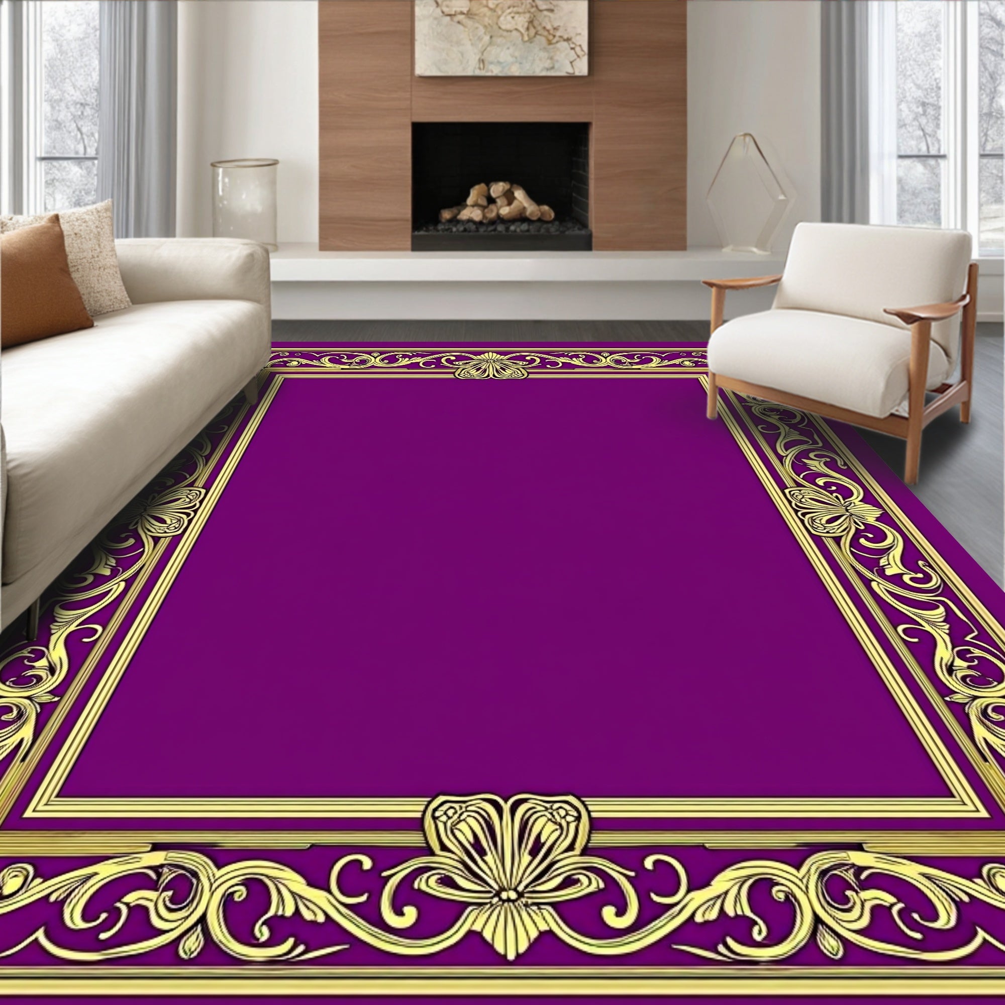 Regal Gold Orchid Border on Purple Rug