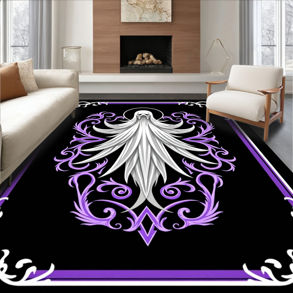 White Ghost Purple Floral Frame Rug