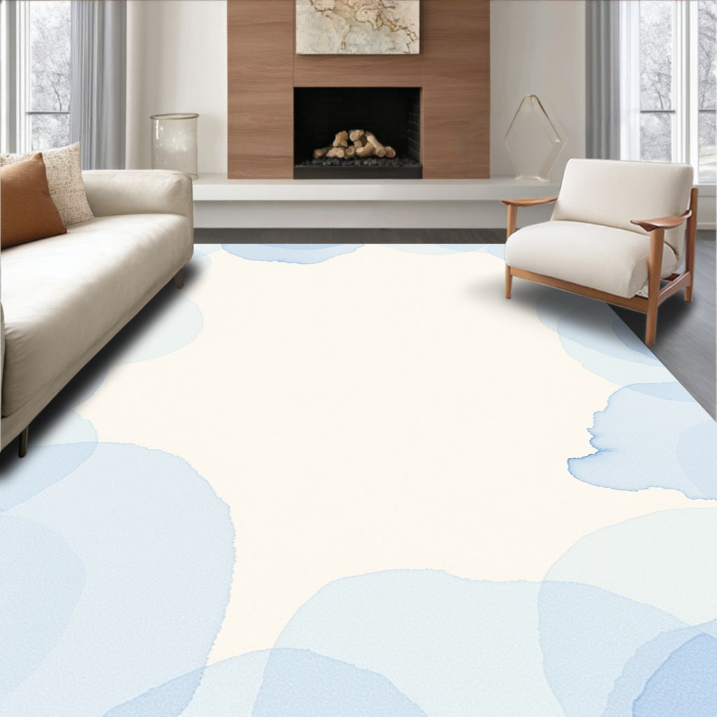 Soft Blue Watercolor Circles Frame Rug