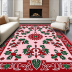 Victorian Red Green Floral Medallion Rug