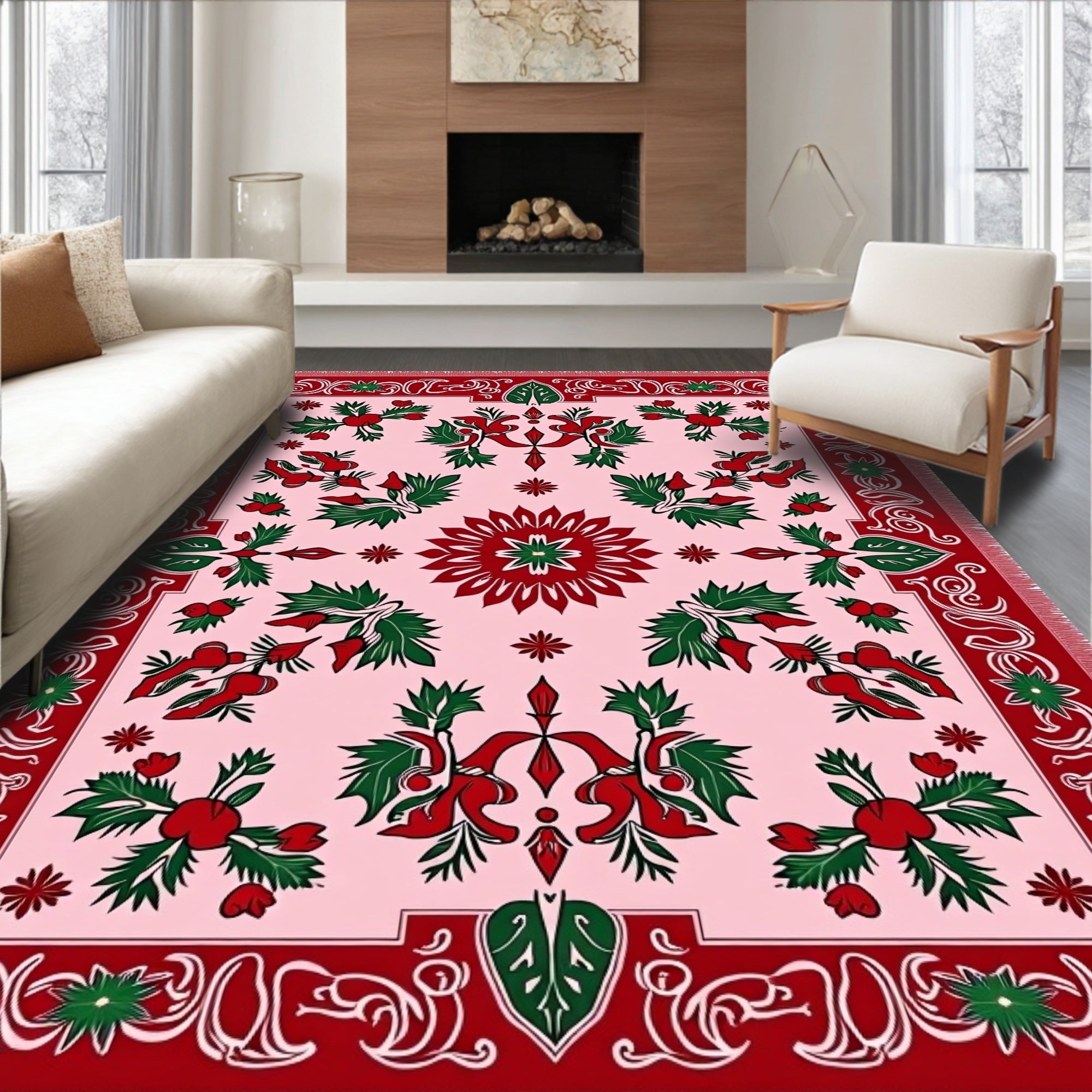Victorian Red Green Floral Medallion Rug