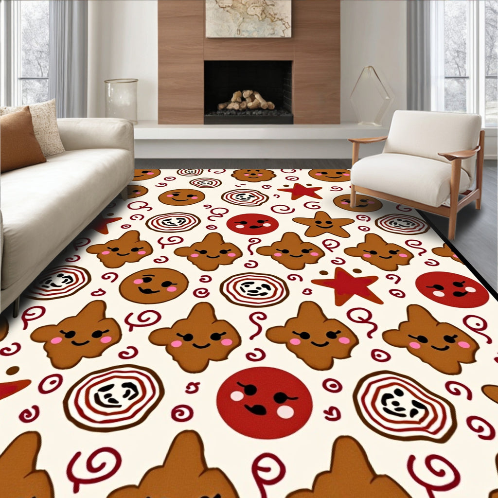 Cute Gingerbread Smiley Face Stars Rug