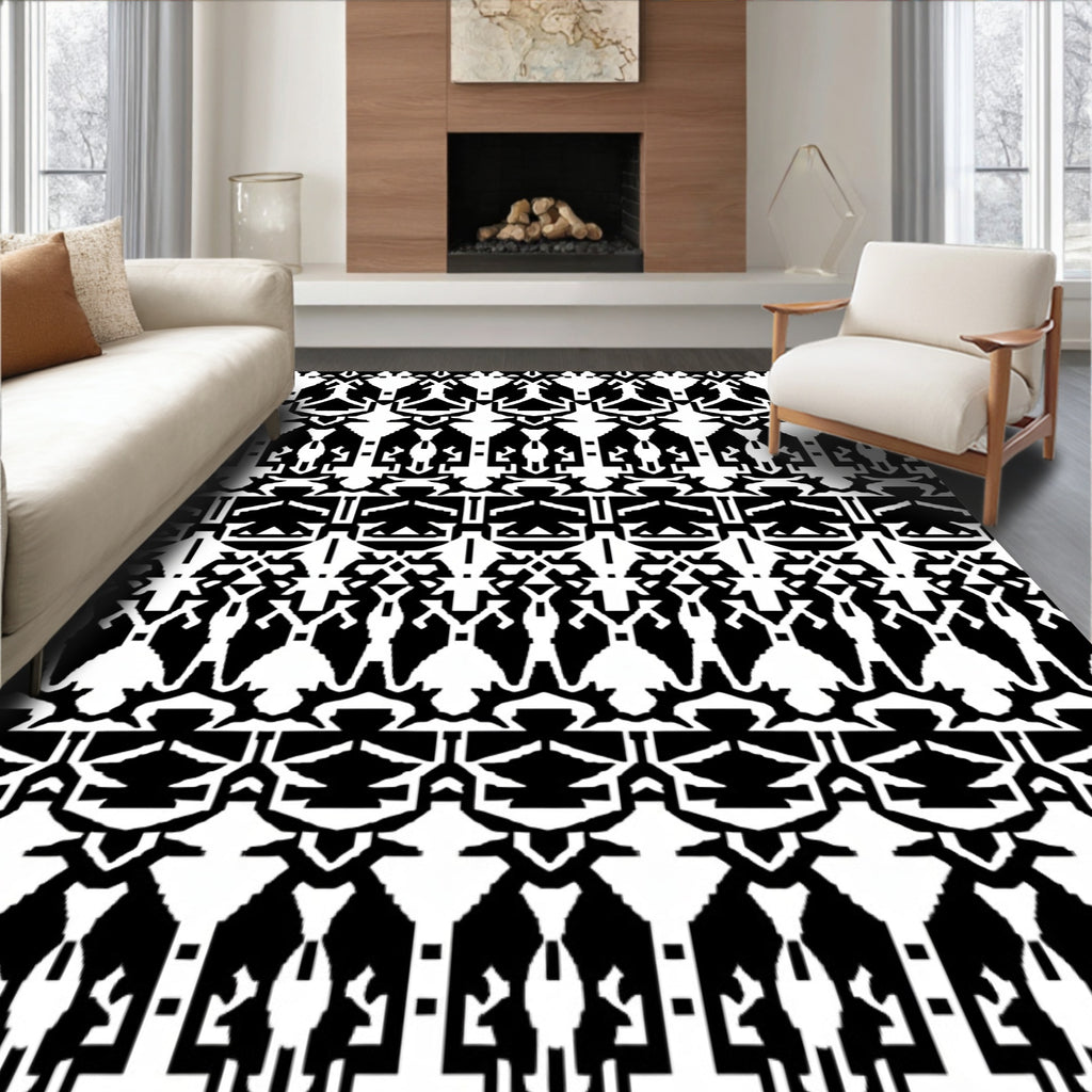 Black White Geometric Tribal Weave Rug