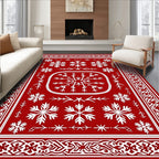 Crimson Snowflake Folk Art Border Rug