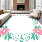 Pink Floral Vines Scrollwork Border Rug