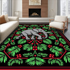 Gray Elephant Red Green Foliage Border Rug