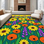 Sunny Yellow Orange Floral Field Rug