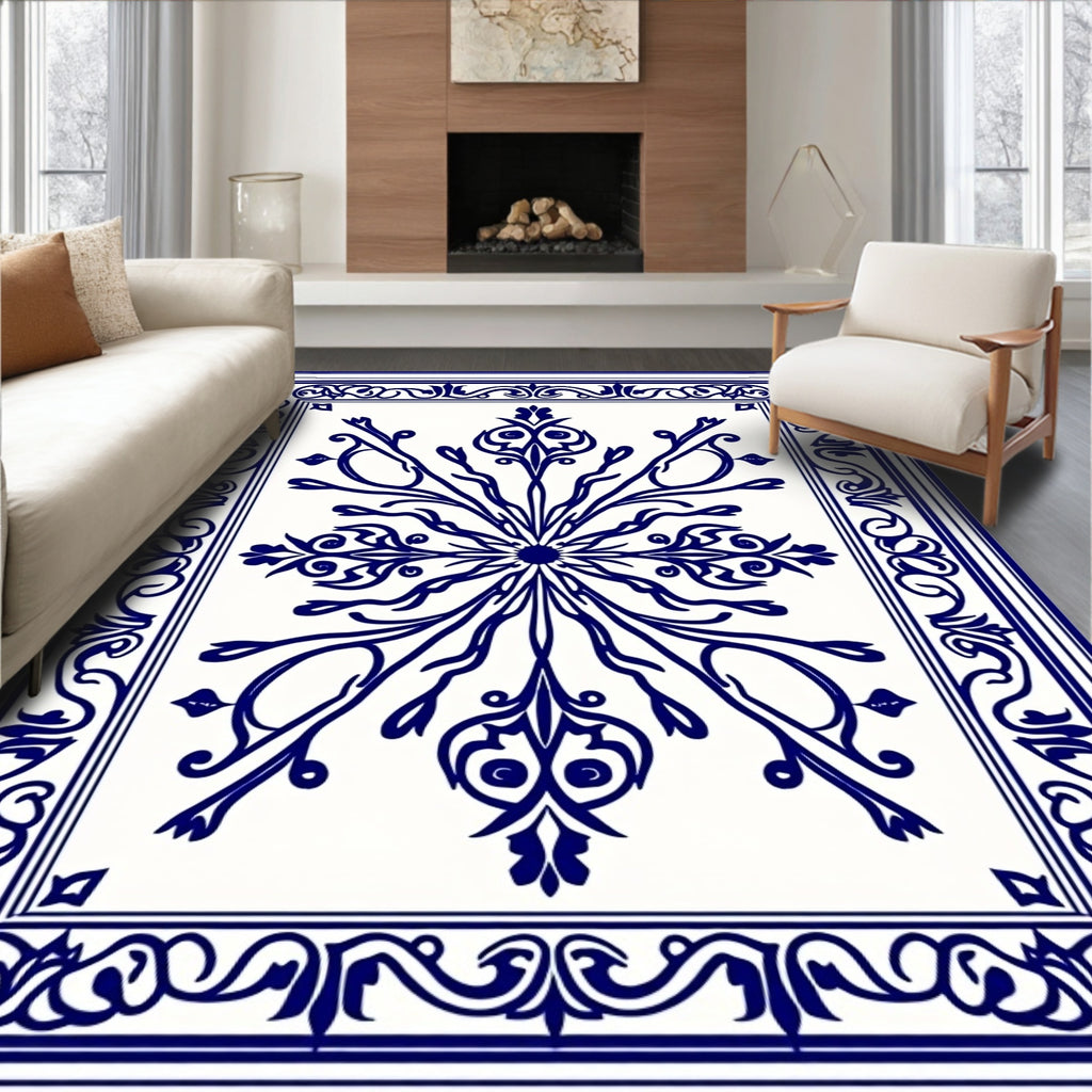 Ornate Cobalt Blue Floral Medallion Rug