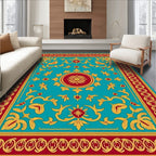 Crimson Gold Floral Medallion Turquoise Rug