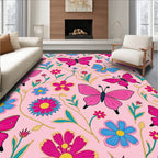 Pink Butterfly Garden Floral Swirl Rug