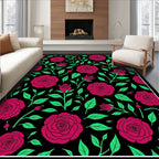 Crimson Rose Vine Black Background Rug