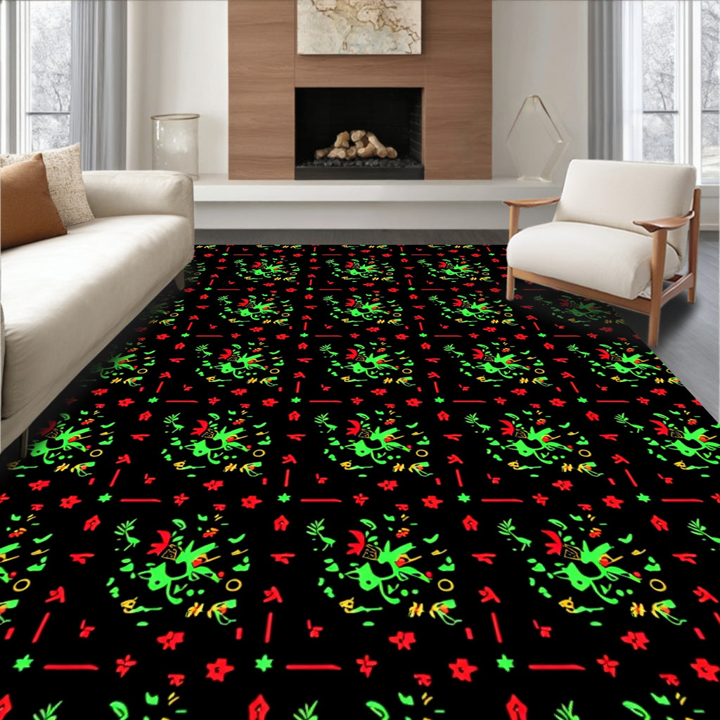 Vibrant Red Green Abstract Floral Scattered Rug