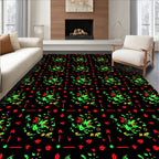 Vibrant Red Green Abstract Floral Scattered Rug