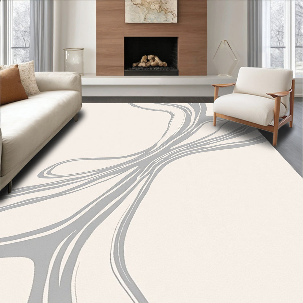 Creamy Beige Swirl Abstract Rug