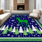 Green Stag Snowscape Forest Rug
