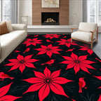 Vibrant Red Floral Bird Repeat Rug
