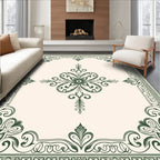 Dark Green Ornate Floral Border Rug