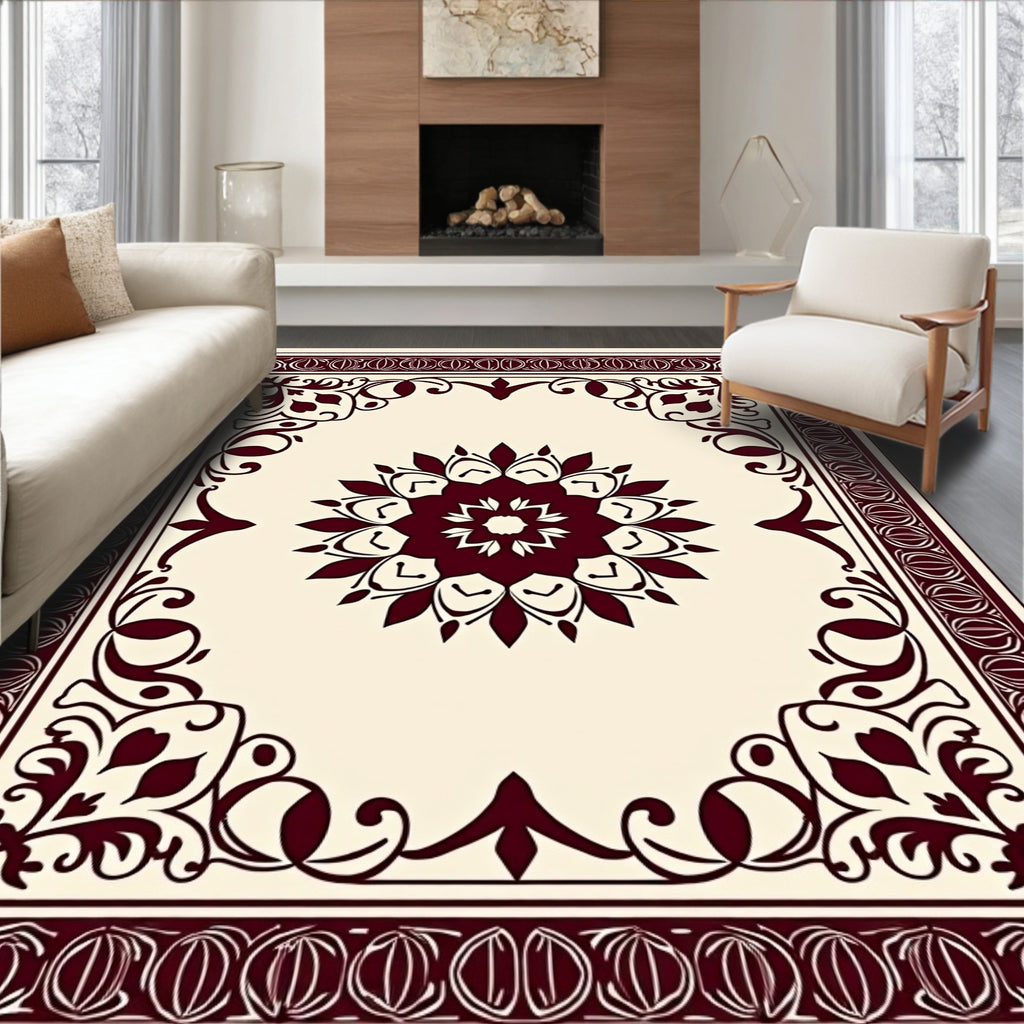 Maroon Floral Medallion Border Rug