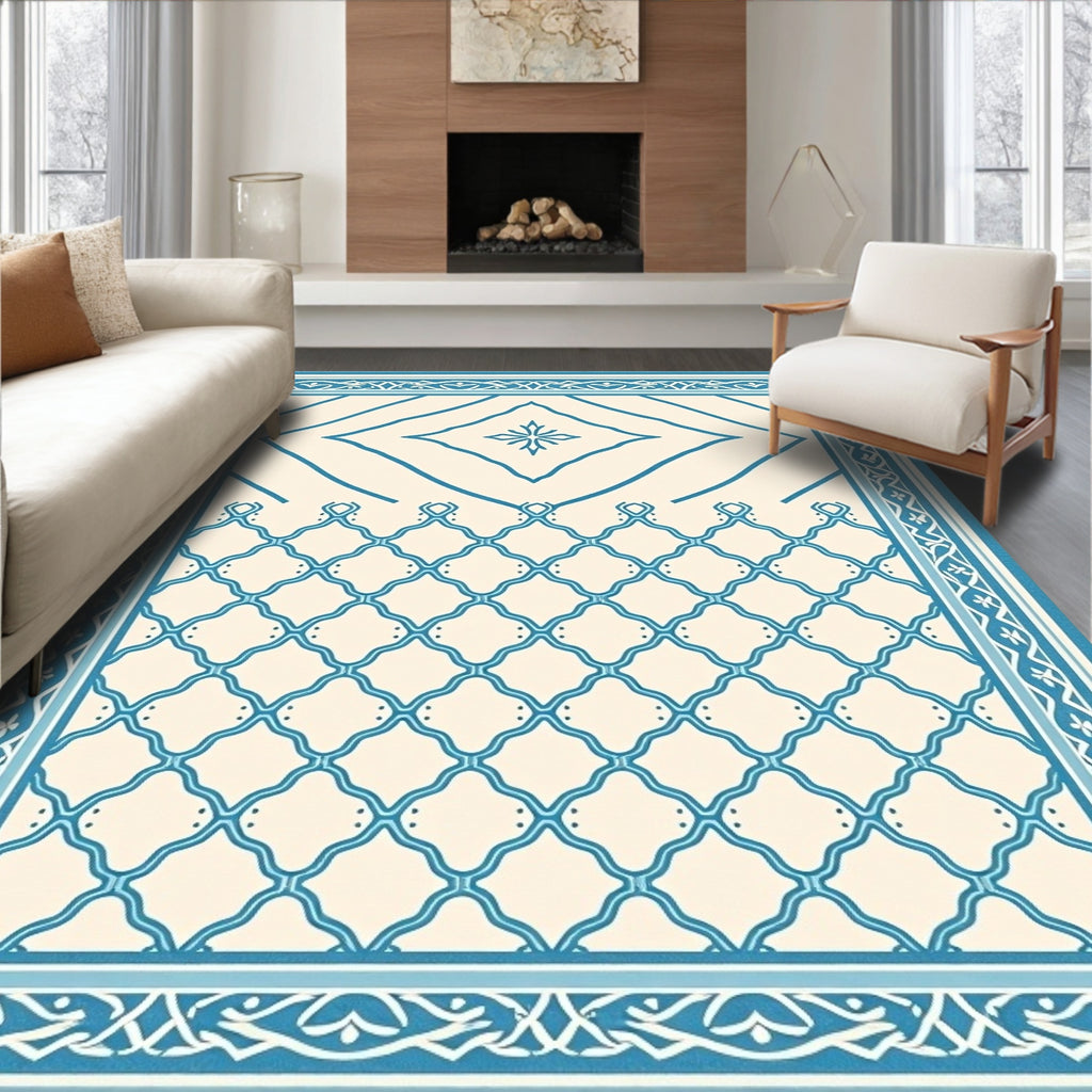Coastal Blue Lattice Diamond Arrangement Rug