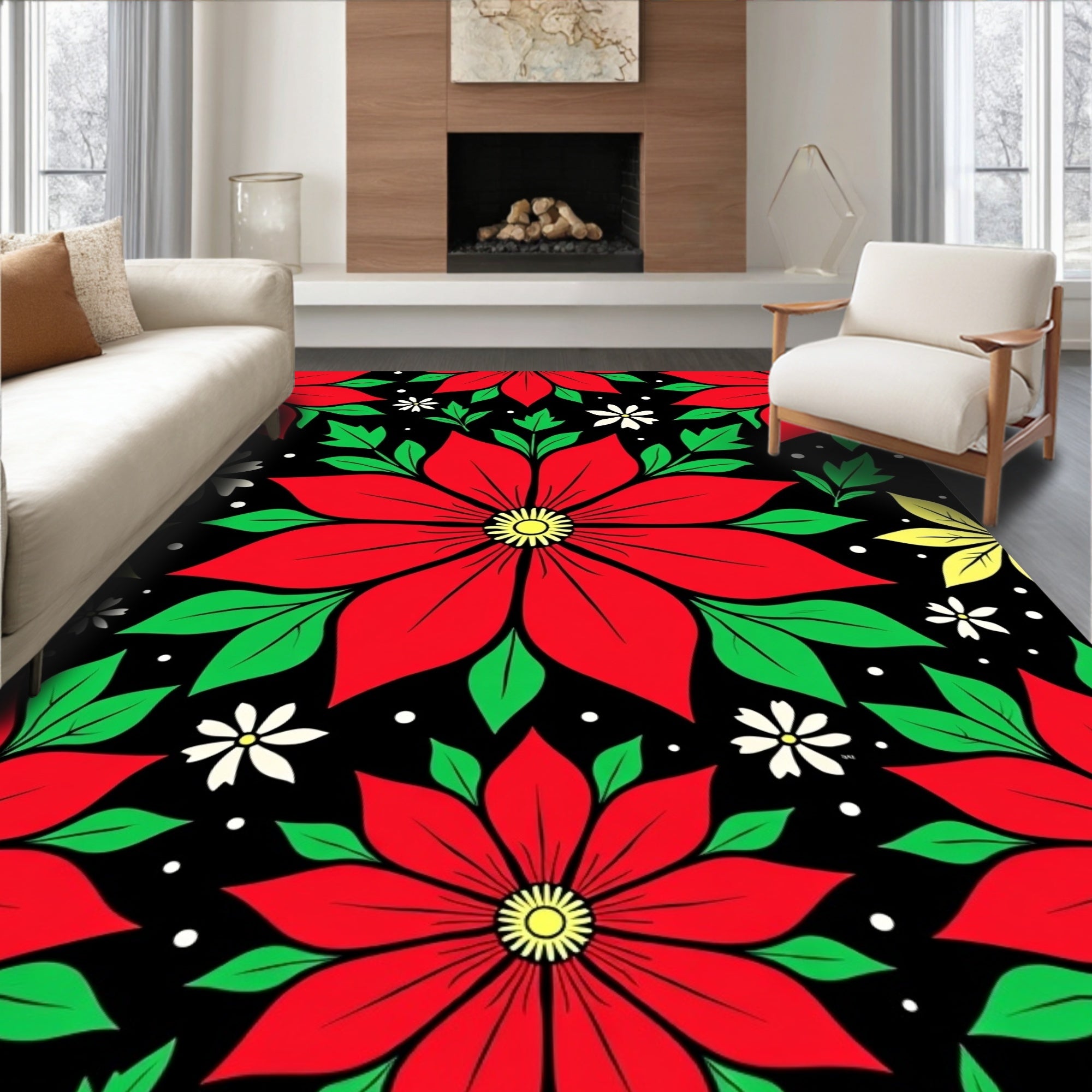 Bold Red Flower Garden Rug