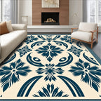 Naval Blue Floral Tile Rug