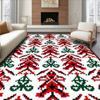 Embroidered Red Green Tree Repeat Rug