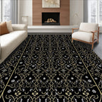 Elegant Black Gold Floral Vines Rug