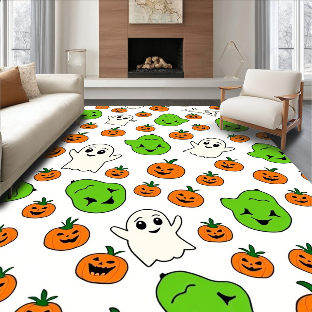 Spooky Orange Pumpkin Ghost Companions Rug