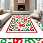 Bold Red Green Abstract Icons Rug