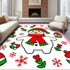 Cheerful Snowman Red Green Christmas Elements Rug