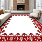 Crimson Red Folk Art Border Rug