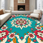 Aqua Red White Floral Medallion Rug