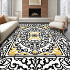 Ornate Black Gold Scrollwork Medallion Rug