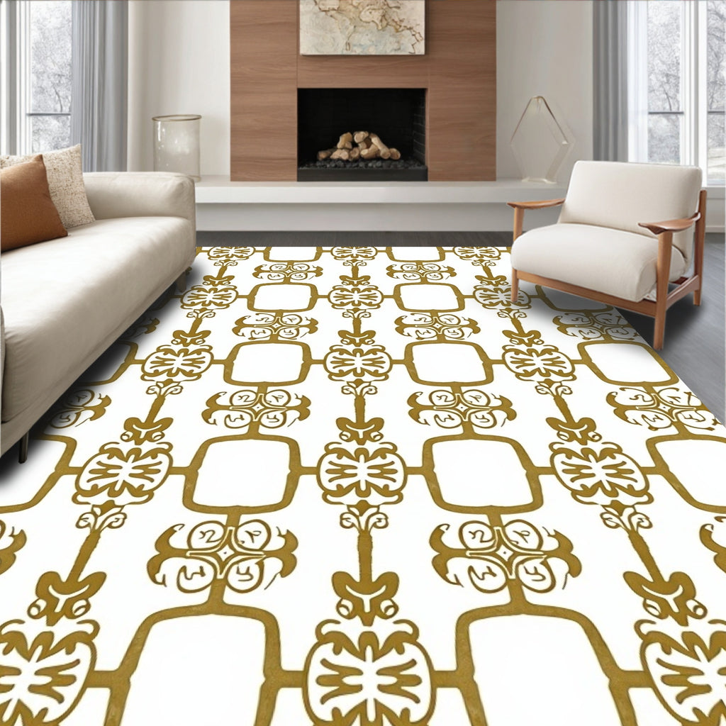 Ornate Golden Geometric Arch Medallion Rug