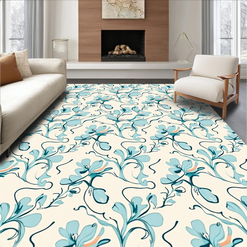 Serene Teal Floral Swirls Rug