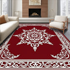 Ornate Crimson Mandala Border Rug