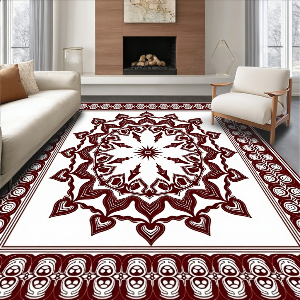 Maroon Floral Medallion Border Rug