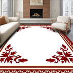 Rich Red Floral Corner Border Rug