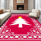 Red White Christmas Tree Border Rug