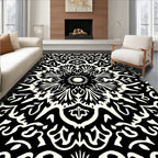 Bold Black Ivory Radial Flower Rug