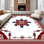 Deep Red Navy Symmetrical Floral Rug