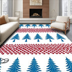 Blue Evergreen Trees Red Border Cat Sleigh Rug