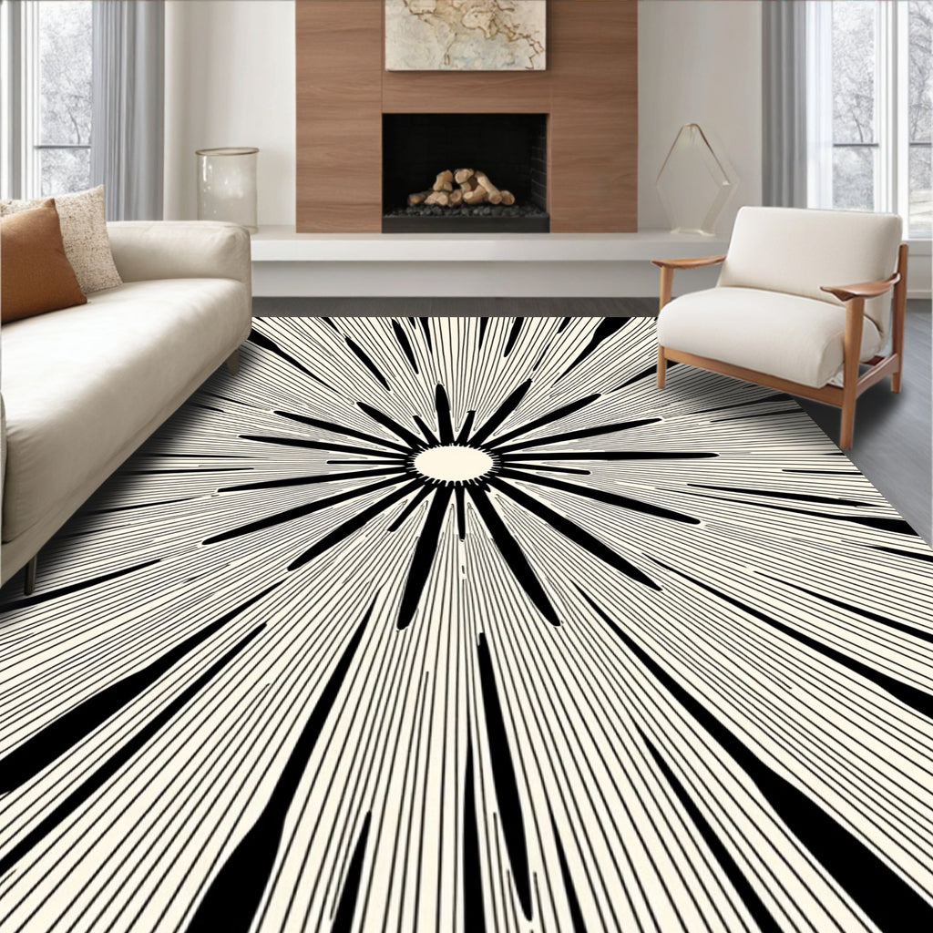 Black Burst Cream Sunburst Rug