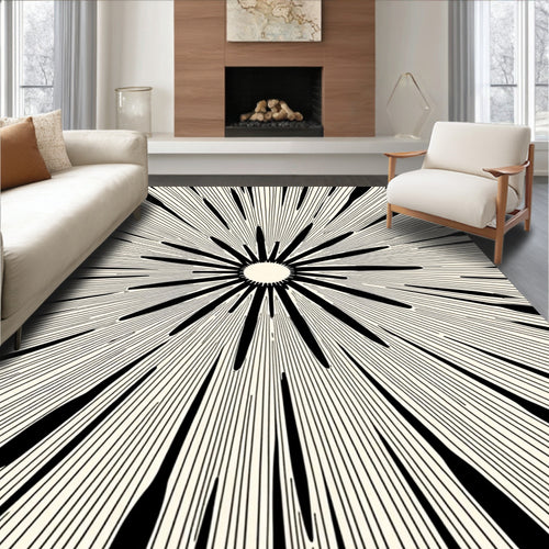 Black Burst Cream Sunburst Rug