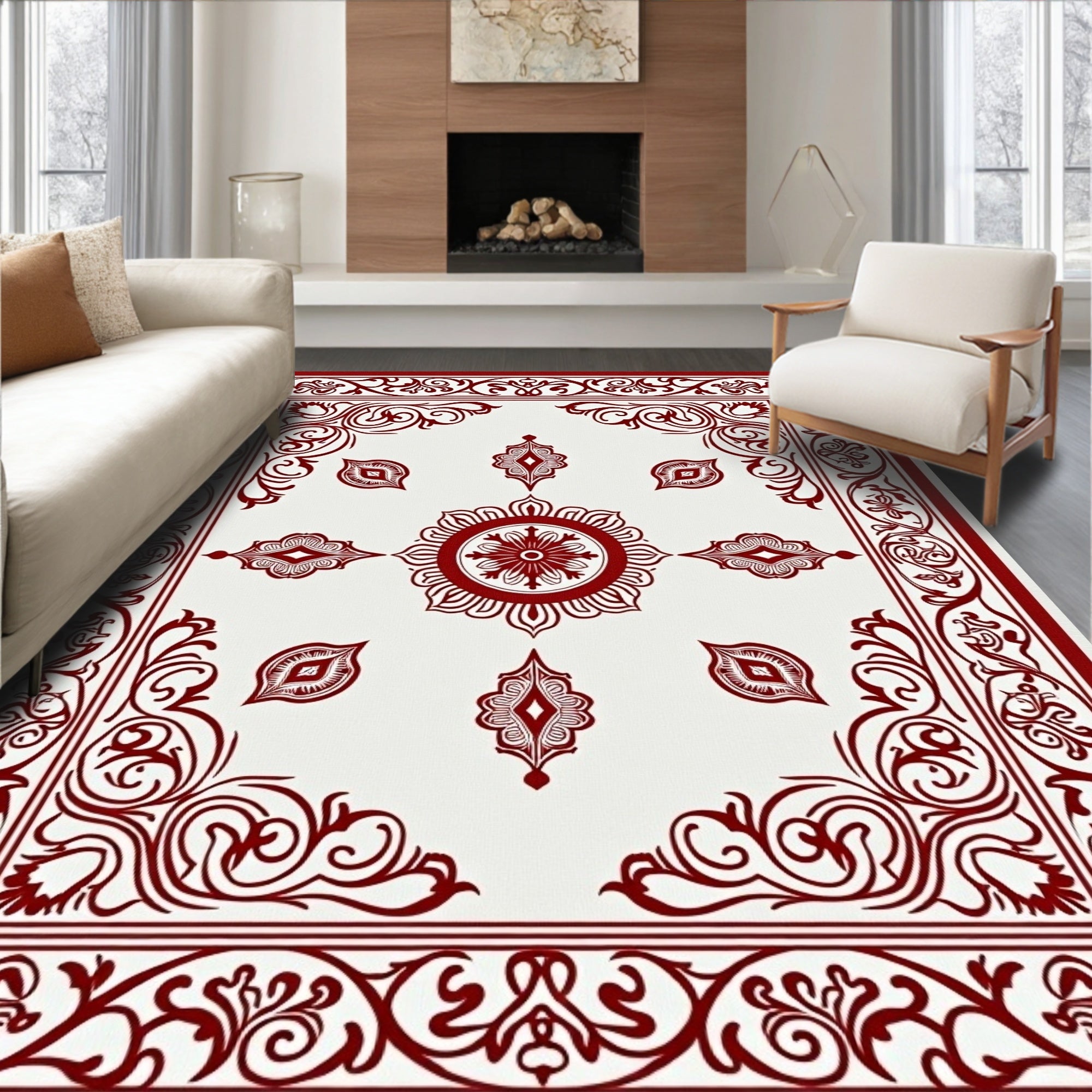 Crimson Detailed Medallion Border Rug
