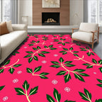 Vibrant Pink Green Leaf Vines Rug
