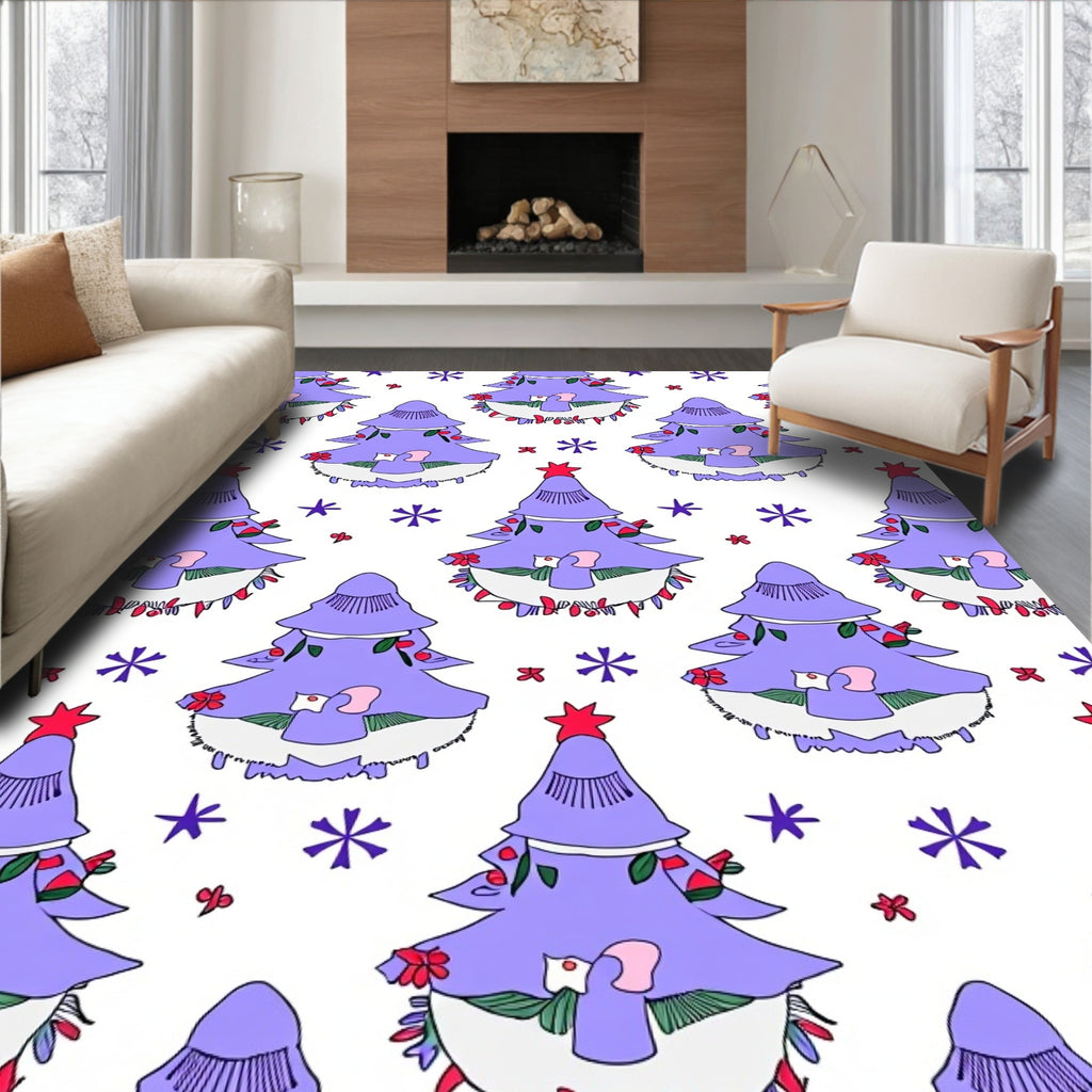 Purple Christmas Tree Snowflakes Rug