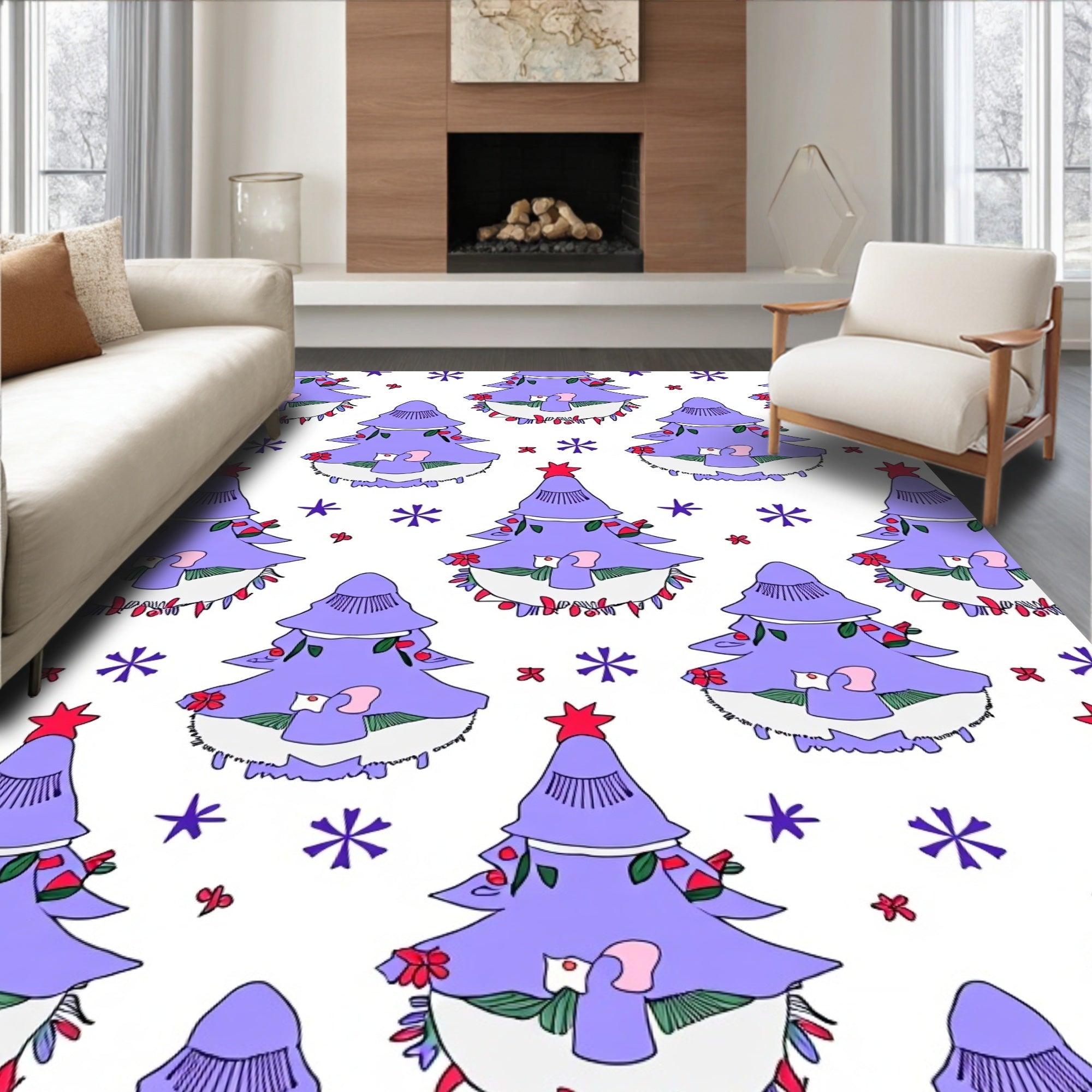 Purple Christmas Tree Snowflakes Rug