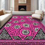 Vibrant Pink Floral Swirl Geometric Rug