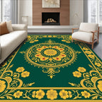 Emerald Golden Floral Intricate Mandala Rug